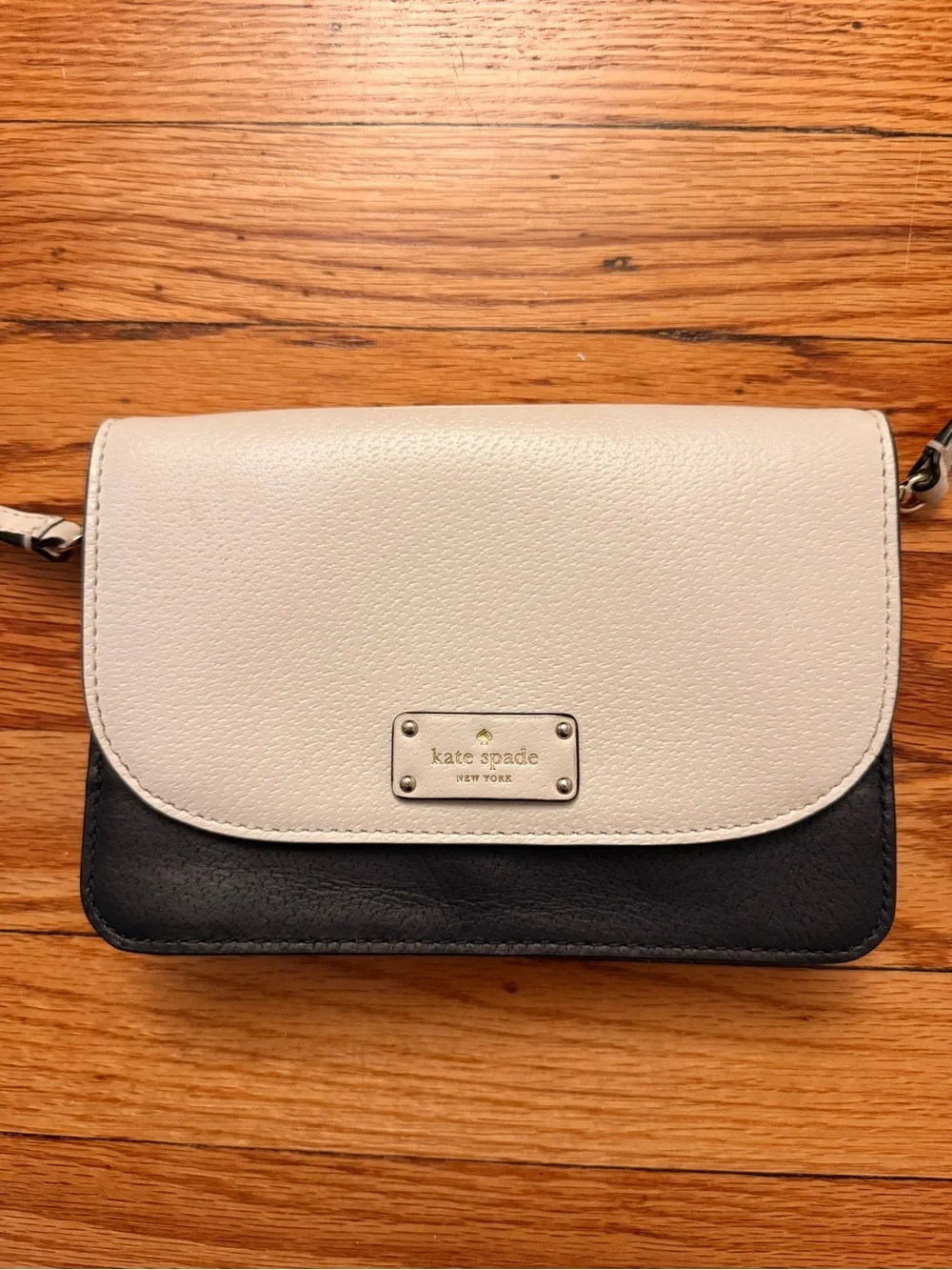 kate spade White and Black Leather Two-Tone Crossbody